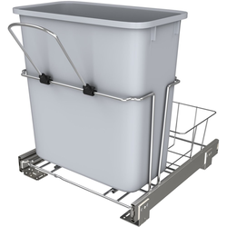 21% OFF 20 Quart Single Trash Pull-Out Waste Container with Rear Basket and Ball Bearing Slides , Face Frame Min. Cabinet Opening: 14-1/2 Inch Wide, Chrome with Gray Bin