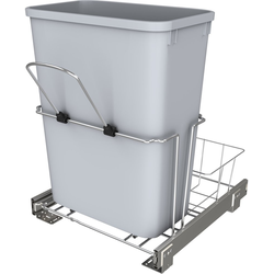 22% OFF 32 Quart Single Trash Pull-Out Waste Container with Rear Basket and Ball Bearing Slides , Face Frame Min. Cabinet Opening: 14-1/2 Inch Wide, Chrome with Gray Bin