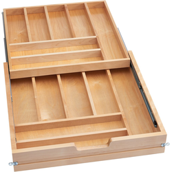  Two Tier, Double Cutlery Drawer for 24 Inch Frameless Cabinet with a 22-1/4” to 22-1/2 Inch Cabinet Opening Width, Includes Blumotion Soft-Close 21-Inch Undermount Slide and Locking Clips , Maple