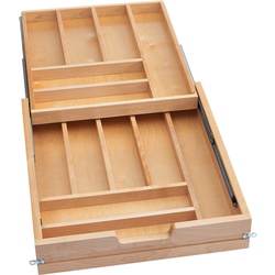  Two Tier, Double Cutlery Drawer for 21 Inch Frameless Cabinet with a 19-1/4” to 19-1/2 Inch Cabinet Opening Width, Includes Blumotion Soft-Close 21-Inch Undermount Slide and Locking Clips , Maple