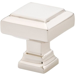 1-1/4 Inch Diameter Geometric Square Cabinet Knob, Polished Nickel Lifetime