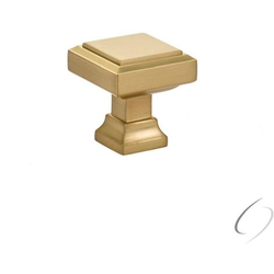 1-1/4 Inch Diameter Geometric Square Cabinet Knob, Satin Brass