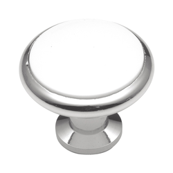 Tranquility 1-3/8 Inch Diameter White Porcelain with Chrome Cabinet Knob