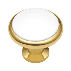 Tranquility 1-3/8 Inch Diameter Polished Brass &amp; White Cabinet Knob