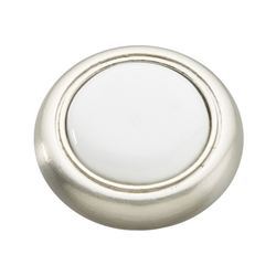 Tranquility 1-1/4 Inch Diameter Satin Nickel with White Cabinet Knob