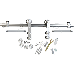 6-1/2 Foot Round Surface Mount Soft Close Barn Door Hardware Kit, Stainless Steel, Black Wheel