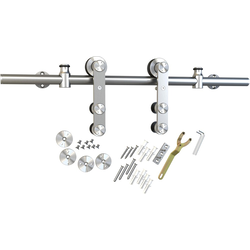 6-1/2 Foot Round Surface Mount Barn Door Hardware Kit, Stainless Steel, Black Wheel