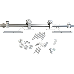 6-1/2 Foot Round Top Mount Soft Close Barn Door Hardware Kit, Stainless Steel, Black Wheel
