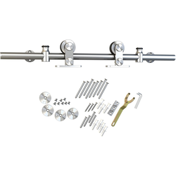 6-1/2 Foot Round Top Mount Barn Door Hardware Kit, Stainless Steel, Black Wheel