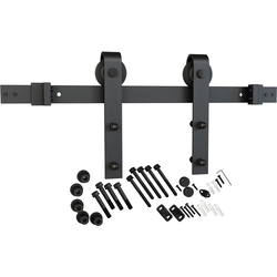 6-1/2 Foot Flat Surface Mount Barn Door Hardware Kit, Steel Oil Rubbed Bronze, Black Wheel