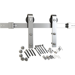 6-1/2 Foot Flat Surface Mount Barn Door Hardware Kit, Stainless Steel, Black Wheel