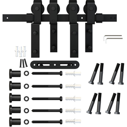 6-1/2 Foot Flat Surface Mount Barn Door Hardware Kit, Steel Matte Black, Black Wheel