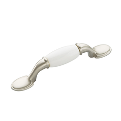 Tranquility 3 Inch Center to Center Satin Nickel with White Cabinet Pull