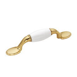Tranquility 3 Inch Center to Center Polished Brass &amp; White Cabinet Pull