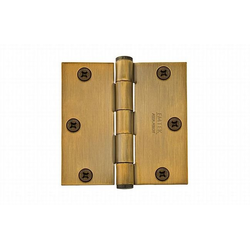 Pair of 3-1/2 Inch Width x 3-1/2 Inch Height Square Steel Residential Duty Hinges, French Antique Brass