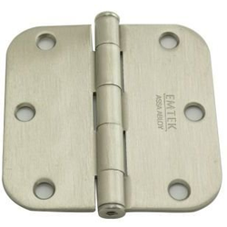 Pair of 3-1/2 Inch Width x 3-1/2 Inch Height 5/8 Inch Radius Steel Residential Duty Hinges, Satin Nickel