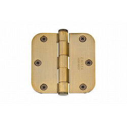 Pair of 3-1/2 Inch Width x 3-1/2 Inch Height 5/8 Inch Radius Steel Residential Duty Hinges, French Antique Brass