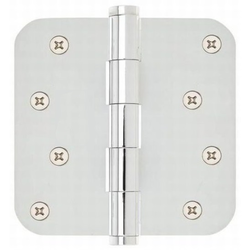 Pair of 4 Inch Width x 4 Inch Height 5/8 Inch Radius Steel Residential Duty Hinges, Polished Chrome