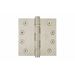 Pair of 4 Inch Width x 4 Inch Height Square Steel Heavy Duty Ball Bearing Hinges, Satin Nickel