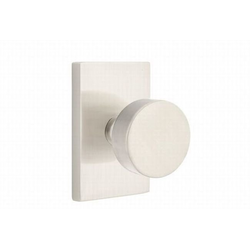 Round Door Knob 2-3/8 Inch Backset Passage with Modern Rectangular Rose for 1-1/4 Inch to 2 Inch Door, Satin Nickel