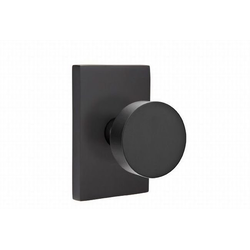Round Door Knob 2-3/8 Inch Backset Privacy With Modern Rectangular Rose for 1-1/4 Inch to 2 Inch Door, Flat Black