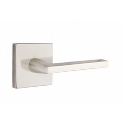 Helios Door Lever Left Handed 2-3/8 Inch Backset Passage with Square Rose for 1-1/4 Inch to 2 Inch Door, Satin Nickel