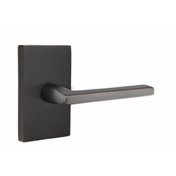 Helios Door Lever Right Handed 2-3/8 Inch Backset Passage with Modern Rectangular Rose for 1-1/4 Inch to 2 Inch Door, Oil Rubbed Bronze