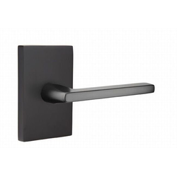 Helios Door Lever Left Handed 2-3/8 Inch Backset Passage with Modern Rectangular Rose for 1-1/4 Inch to 2 Inch Door, Flat Black