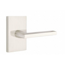 Helios Door Lever Right Handed 2-3/8 Inch Backset Privacy With Modern Rectangular Rose for 1-1/4 Inch to 2 Inch Door, Satin Nickel